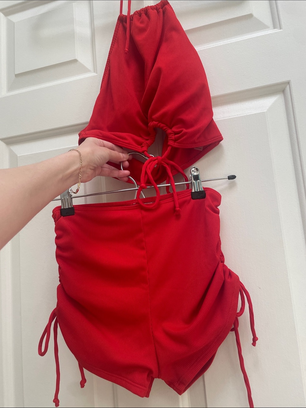 Red Ribbed Two-Piece Drawstring Set